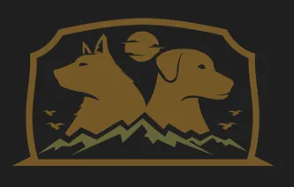 Badger K9 Academy Logo - two dog silhouettes in front of a mountain